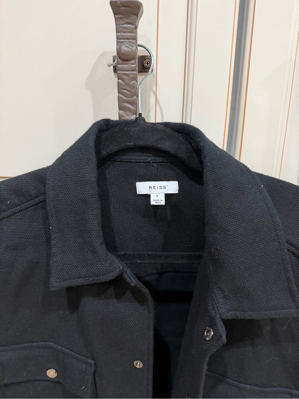 REISS Chez Cotton Shirt Jacket Black - Picture 7 of 9